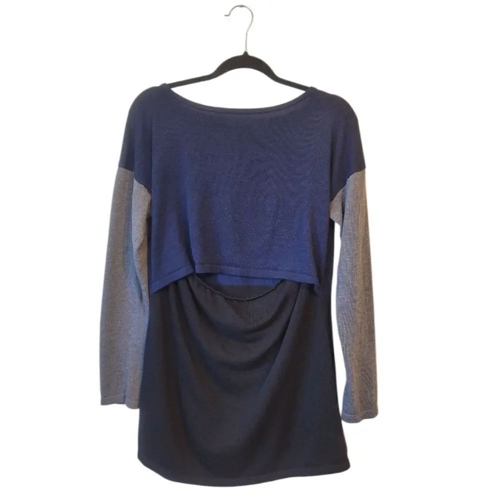 NOM Women's Navy Colorblock Maternity Nursing Sweater Size L